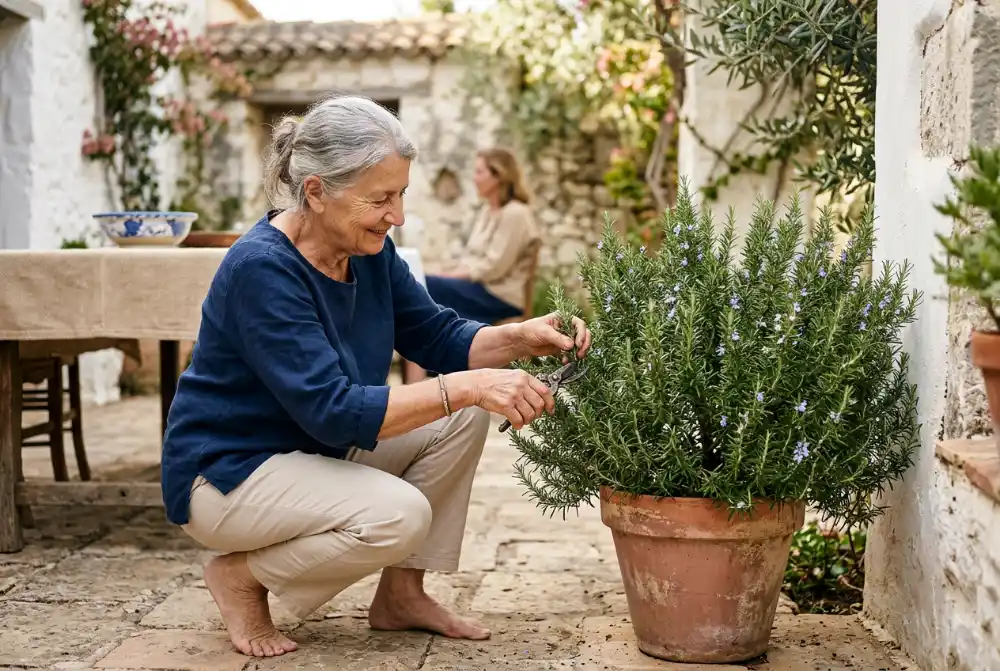 Arbusto de romero en un jardín mediterráneo