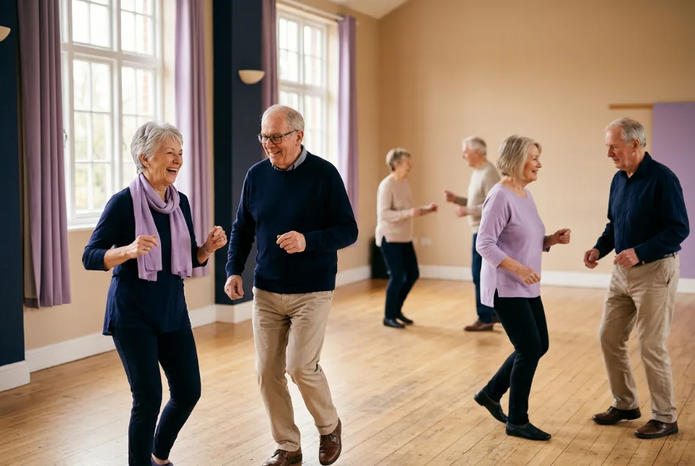 Grupo de personas mayores en una clase de baile