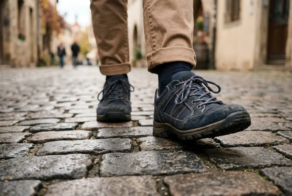 Zapatillas cómodas sobre un empedrado