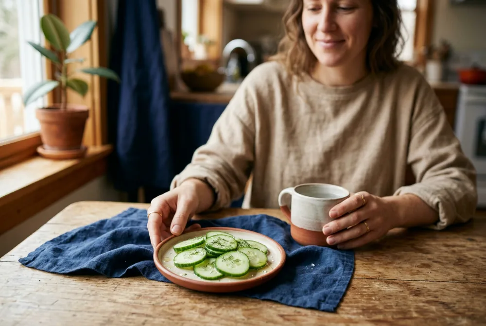 Rodajas de pepino frías en un plato